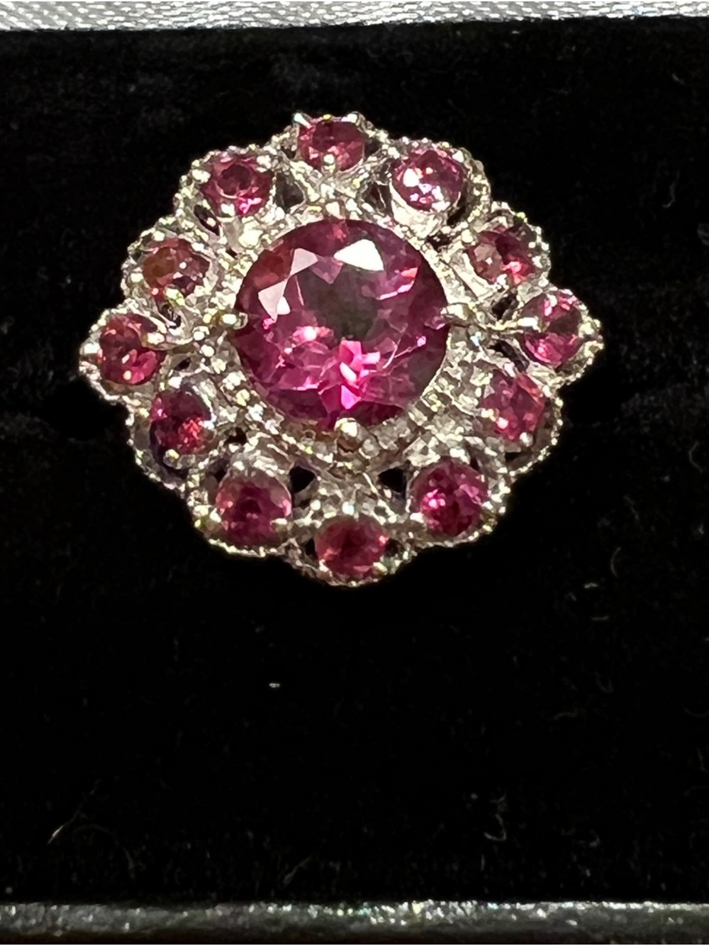 Sterling Silver Pink Multi-Gemstone Cluster Ring